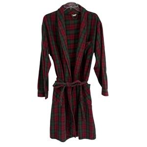Vintage 90s L.L. Bean Flannel Plaid Belted Bath Robe Men’s Size Small Red Green